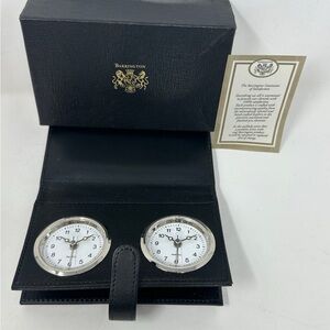 Barrington Black Leather Dual travel Clock Set